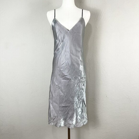 NEW Rag & Bone Astrid Silver Metallic Silk Lined Slip Midi Dress Size 6 - Picture 1 of 11